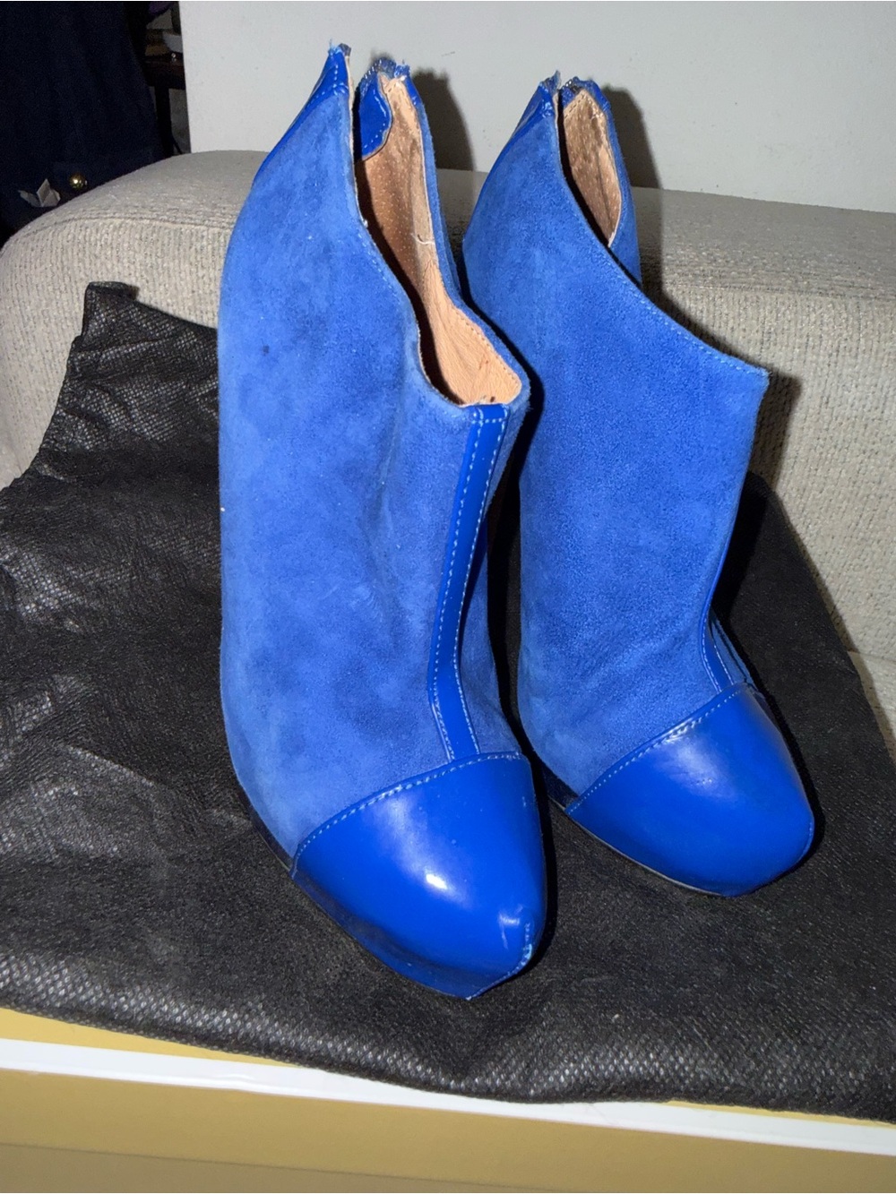 Aldo Royal Blue Suede and Patent Cap Toe Booties